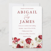 Romantische Ruby Red & Ivory Klassische Hochzeit Einladung (Vorderseite)