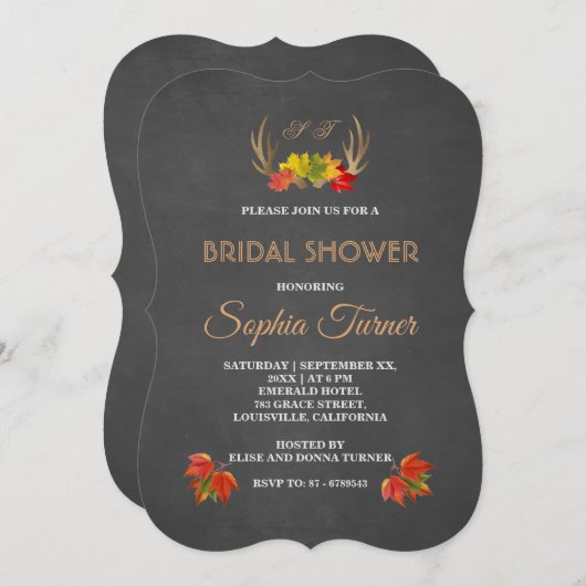 Romantische Rustikale Antler Fall Brautparty einla Einladung (Vorne/Hinten)