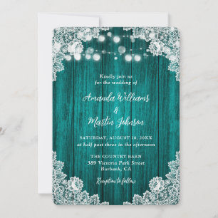 Romantische Rustikale Aquamarine Holzlace Hochzeit Einladung