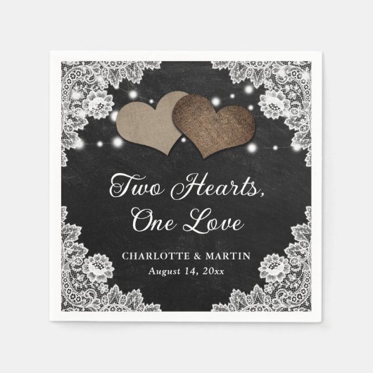Romantische Rustikale Black Chalkboard und Hochzei Serviette (Vorderseite)