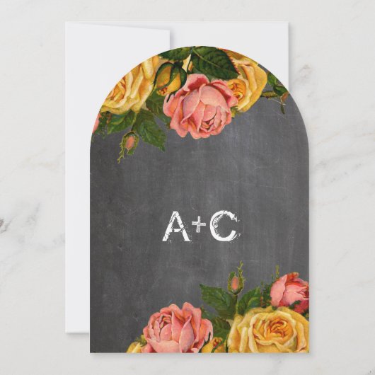 Romantische Rustikale Chalkboard Heirloom-Rose Einladung (Rückseite)