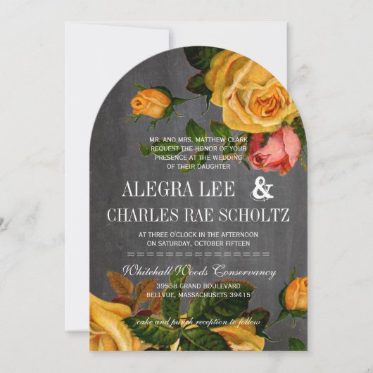 Romantische Rustikale Chalkboard Heirloom-Rose Einladung (Vorderseite)