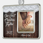 Romantische Rustikale Chic Lace und Holz Rahmen-Ornament Silber (Links)