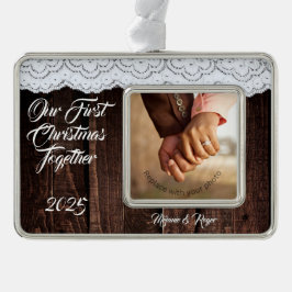 Romantische Rustikale Chic Lace und Holz Rahmen-Ornament Silber