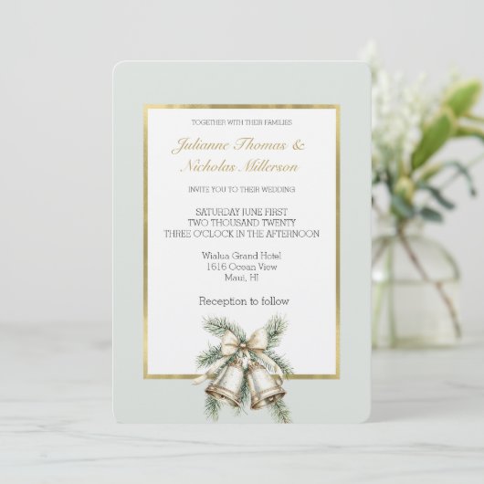 Romantische Rustikale, grüne Goldbrunnenkleidung Einladung (Stehend Vorderseite)