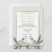 Romantische Rustikale, grüne, weiße Goldvögel Hoch Einladung (Vorderseite)