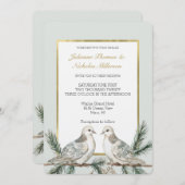 Romantische Rustikale, grüne, weiße Goldvögel Hoch Einladung (Vorne/Hinten)