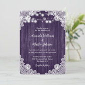 Romantische Rustikale Hochzeit aus Lila Holz Einladung (Stehend Vorderseite)