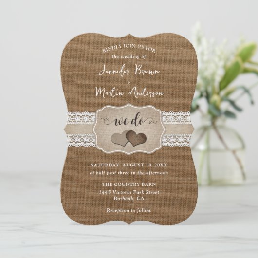 Romantische Rustikale Hochzeitseinladung Einladung (Stehend Vorderseite)