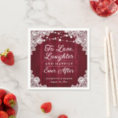 Romantische Rustikale Holzlace Burgundy Wedding Na Serviette (Beispiel)