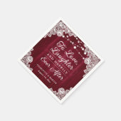 Romantische Rustikale Holzlace Burgundy Wedding Na Serviette (Ecke)