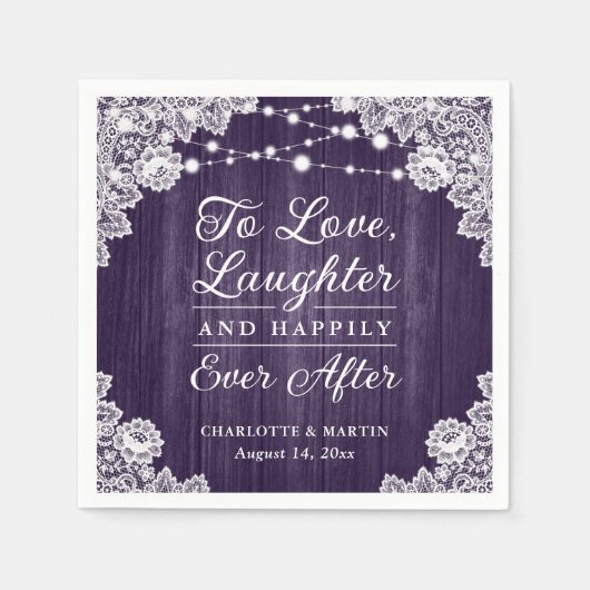 Romantische rustikale Holzlace Lila Hochzeit Serviette (Vorderseite)