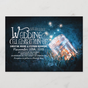 Romantische rustikale Maurerjar & Fireflies Hochze Einladung