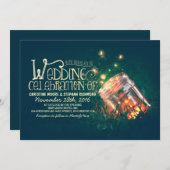 Romantische rustikale Maurerjar & Fireflies Hochze Einladung (Vorne/Hinten)