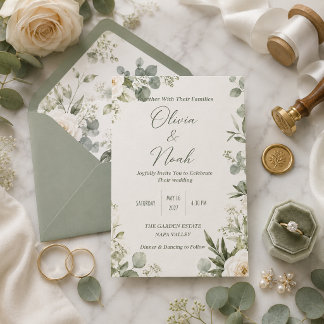 Romantische Sage-Grün-Blumen-Hochzeitseinladung Einladung