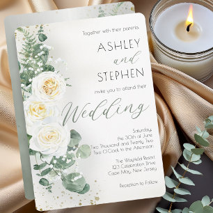 Romantische Sage Grün Florale Hochzeitseinladung Einladung
