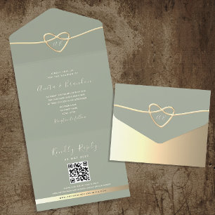 Romantische Sage Grün Hochzeitseinladungen mit Rüc All In One Einladung