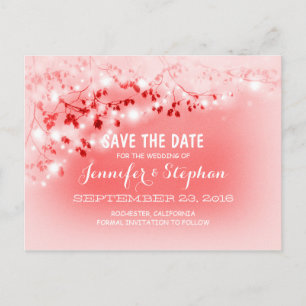 Romantische Saitenleuchten pink Save the Date Post Ankündigungspostkarte