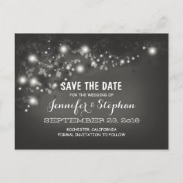 Romantische Saitenleuchten Save the Date schwarz-w Ankündigungspostkarte