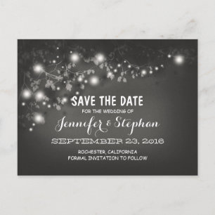 Romantische Saitenleuchten Save the Date schwarz-w Ankündigungspostkarte