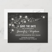 Romantische Saitenleuchten Save the Date schwarz-w Ankündigungspostkarte (Vorne/Hinten)