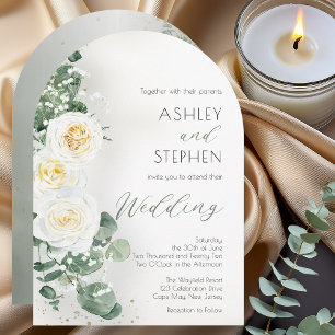 Romantische Salbeigrüne Bogen-Hochzeitseinladung Einladung