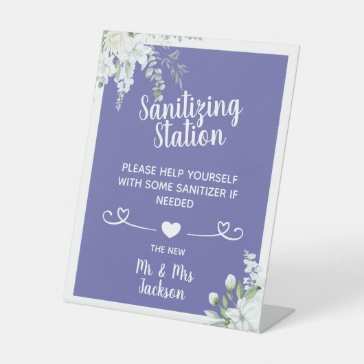 Romantische sanfte Blume Hochzeit covid sanitisier Sockelschild (Vorderseite)