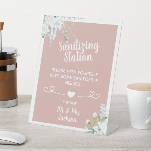 Romantische sanfte Blume Hochzeit covid sanitizing Sockelschild (In SItu)