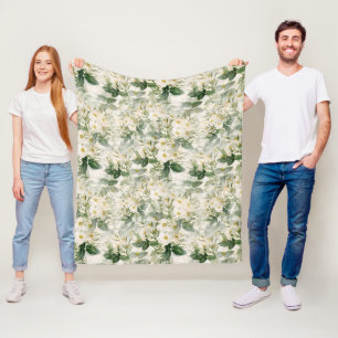 Romantische sanfte weiße Blume und grüne Blätter Fleecedecke