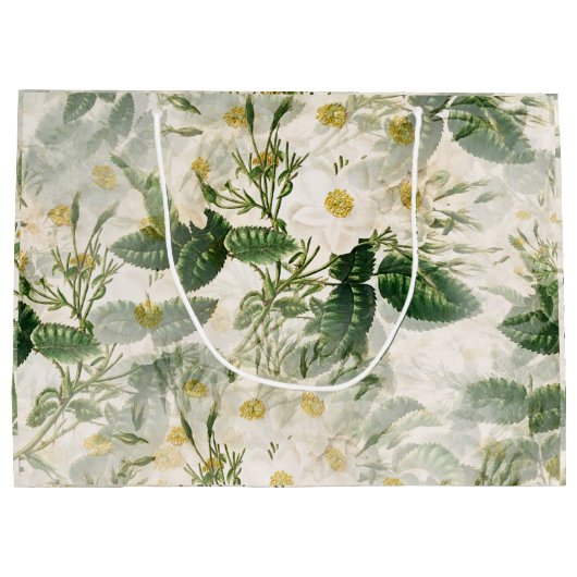 Romantische sanfte weiße Blume und grüne Blätter Große Geschenktüte (Rückseite)