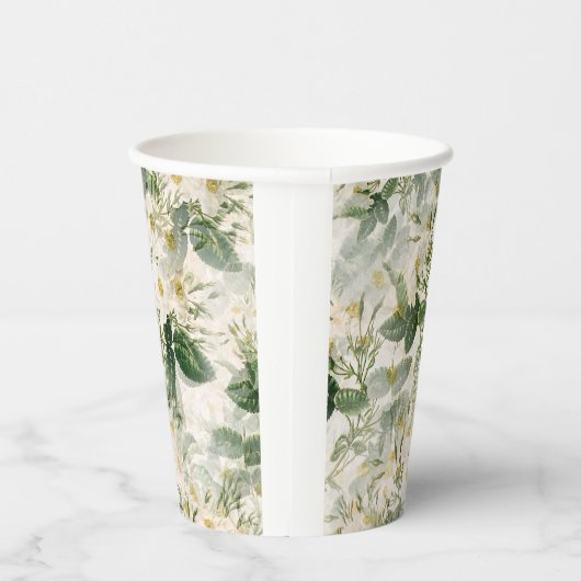 Romantische sanfte weiße Blume und grüne Blätter Pappbecher (Rechts)