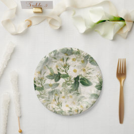 Romantische sanfte weiße Blume und grüne Blätter Pappteller