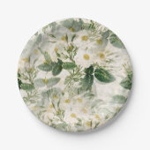 Romantische sanfte weiße Blume und grüne Blätter Pappteller (Vorderseite)