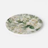 Romantische sanfte weiße Blume und grüne Blätter Pappteller (Schrägansicht)