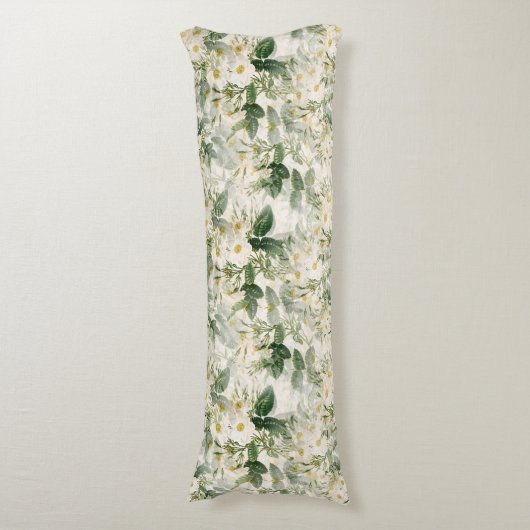 Romantische sanfte weiße Blume und grüne Blätter Seitenschläferkissen (Vorderseite Vertikal)