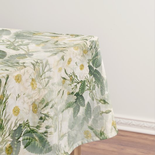 Romantische sanfte weiße Blume und grüne Blätter Tischdecke (Beispiel)