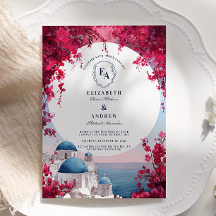 Romantische Santorini Sunset Bougainvillea Einladung