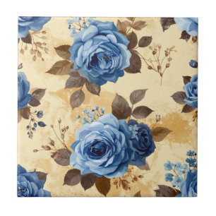 Romantische Saphirblaue Rosen auf Elfenbein Fliese