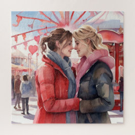 Romantische Sapphic Couple Watercolor Puzzle