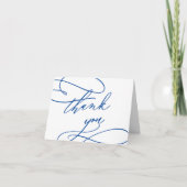 Romantische Sapphire Blue Calligraphy Wedding Dankeskarte (Vorderseite)