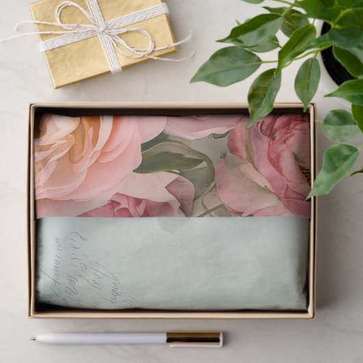 ROMANTISCHE SCHABBAUMUSTER ROSE DECOUPAY SEIDENPAPIER (Geschenk)