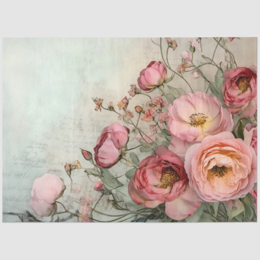 ROMANTISCHE SCHABBAUMUSTER ROSE DECOUPAY SEIDENPAPIER (Vorderseite)