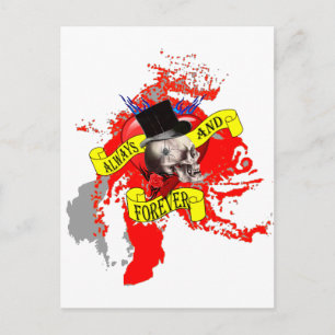 Romantische Schädel- und Herztätowierungsgestaltun Postkarte