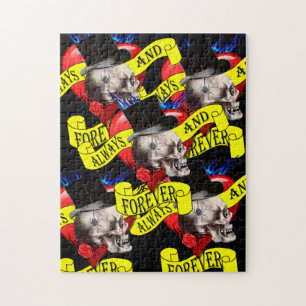 Romantische Schädel- und Herztätowierungsgestaltun Puzzle