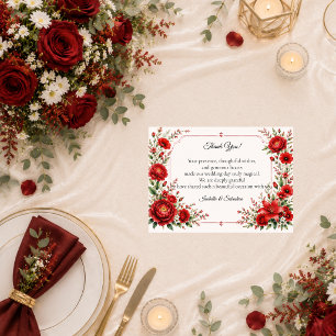 Romantische Scharlachrote Blumeneleganz Hochzeit Dankeskarte