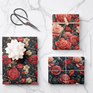 Romantische Schattierungen von Rote Rosen Geschenkpapier Set