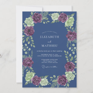 Romantische Schiefer-Pflaume-Blatt-Hochzeit Einladung