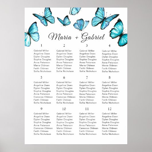Romantische Schmetterlinge. Chic Wedding Seating C Poster (Vorne)