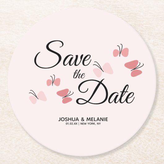 Romantische Schmetterlinge Pink retten die Daten Runder Pappuntersetzer (Vorderseite)