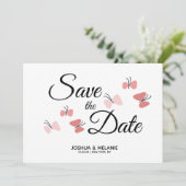 Romantische Schmetterlinge Rosa Save the Dates (Stehend Vorderseite)